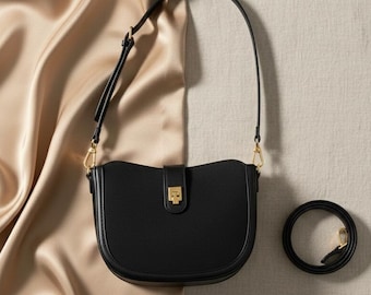 Bolso bandolera de piel de vacuno auténtica para mujer / Bolso de hombro suave con forma de media luna / Elegante bolso de diario