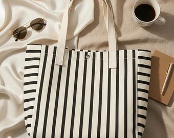 Women’s Canvas Beach Tote Bag | Large Striped Summer Shoulder Handbag