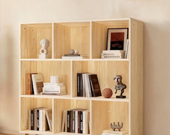 Solid Wood 8-Cube Bookshelf, Modern Storage Organizer for Books/Toys/Home Décor
