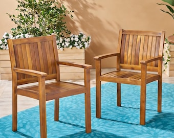 Set of 2 Solid Teak Dining Chairs – Acacia Wood