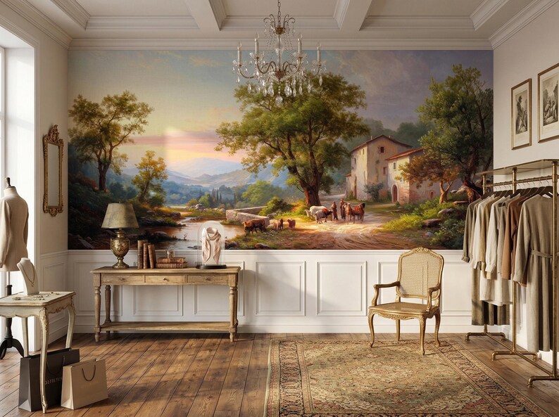 Italian Countryside Sunset Wall Mural, Warm Pastoral Landscape ...