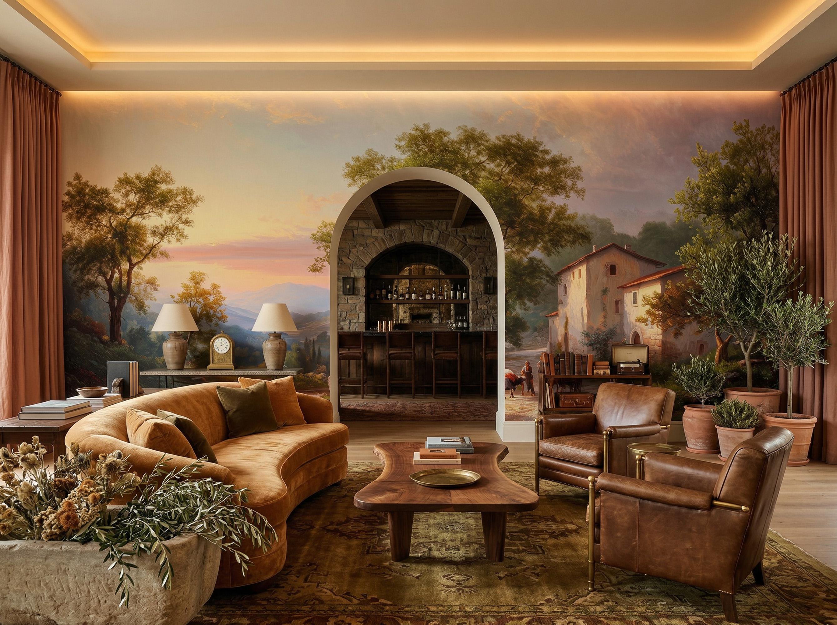 Italian Countryside Sunset Wall Mural, Warm Pastoral Landscape ...