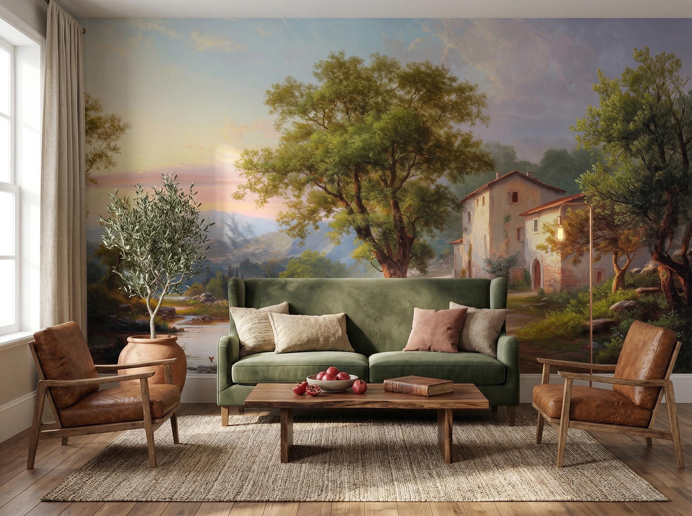 Italian Countryside Sunset Wall Mural, Warm Pastoral Landscape ...