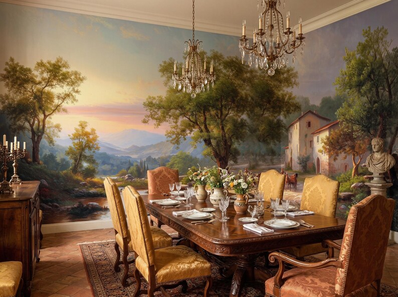 Italian Countryside Sunset Wall Mural, Warm Pastoral Landscape ...