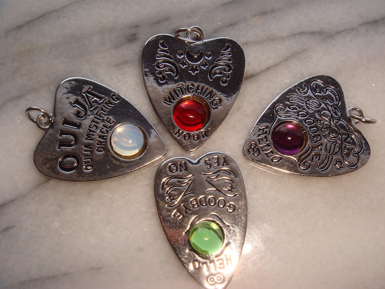 Choice of Stainless Planchette Design w Vintage Bohemian Glass Cabochon n choice of colors Necklace Oe Buy2Special
