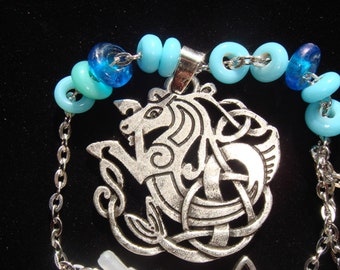 Pagan Celtic Kelpie Unseelie Sea Horse Man Pendant DblSided w/Triquetra toggle Manannan Mac Lir Loch Water