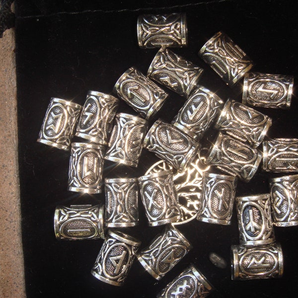 Spec Full 24pc Set of Nord Elder Futhark Pewter Rune Beads n Gold or Silver 4 Craft, Beard, Hair, Altar & Everything Asatru