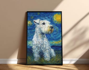 Cuadro de perro Sealyham Terrier, Noche estrellada, arte mural, póster imprimible, arte conmemorativo, diseño digital, descarga instantánea, regalo para mamá y papá en el Día de la Adopción