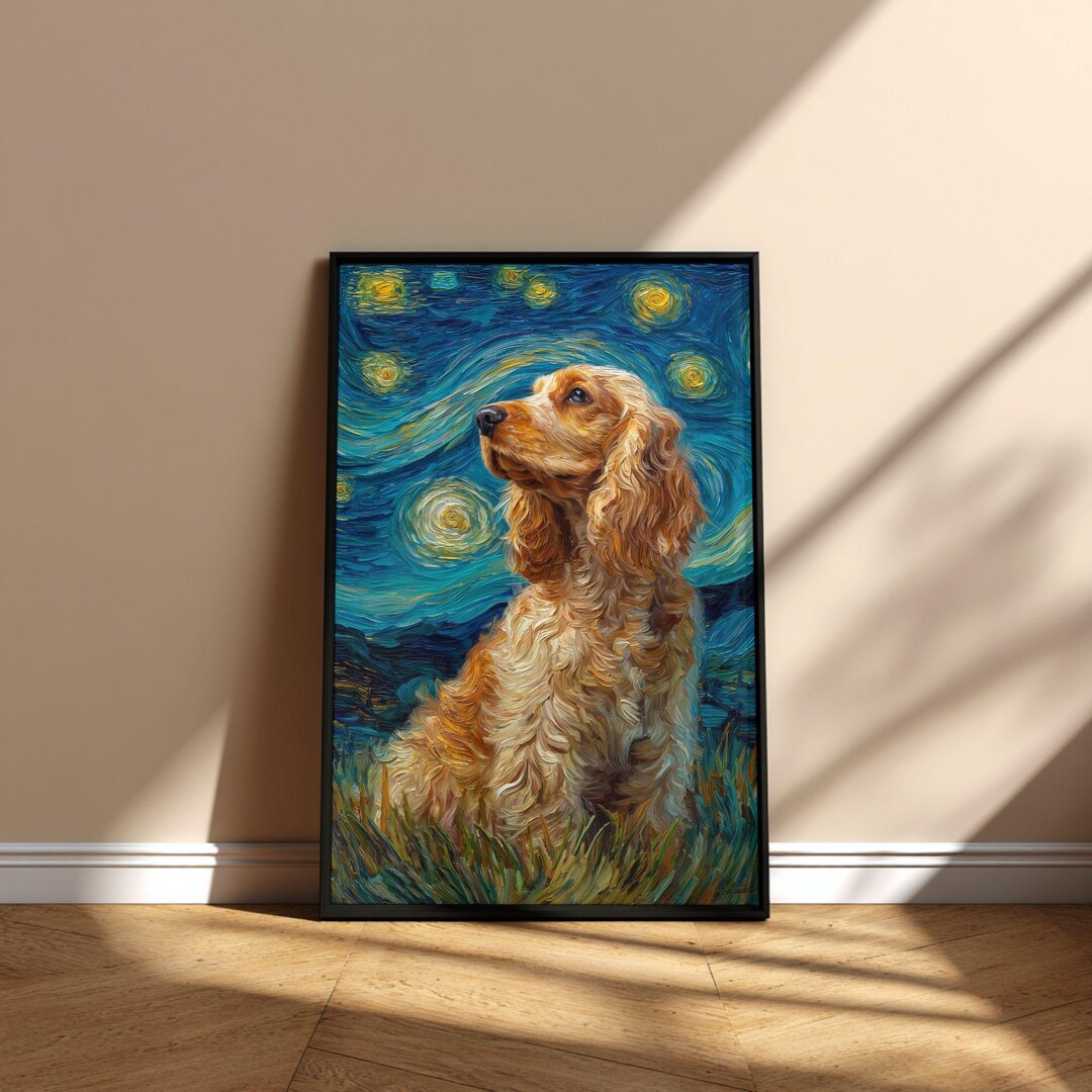 English Cocker Spaniel Dog Starry Night Painting Wall Art Printable ...
