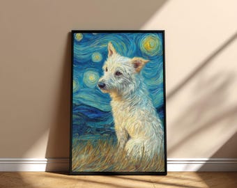 Póster imprimible de arte mural "Kishu Dog Starry Night", diseño digital de arte conmemorativo de descarga instantánea, idea de regalo para mamá y papá en el Día de la Adopción.