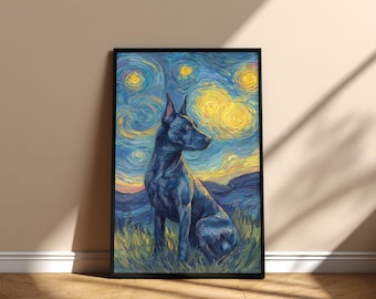 Cuadro de perro Thai Ridgeback con la imagen de la noche estrellada, póster imprimible para pared, arte conmemorativo, diseño digital de descarga instantánea, regalo para mamá y papá en el Día de la Adopción.