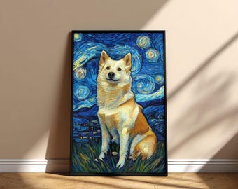Cuadro de Kintamani "Noche estrellada con perro", póster imprimible para pared, arte conmemorativo, diseño digital de descarga instantánea, regalo para mamá y papá en el día de la adopción de tu mascota.