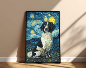 Cuadro decorativo de Stabyhoun Dog "Noche estrellada" para pared, póster imprimible, diseño digital conmemorativo, descarga instantánea, regalo para mamá y papá en el Día de la Adopción