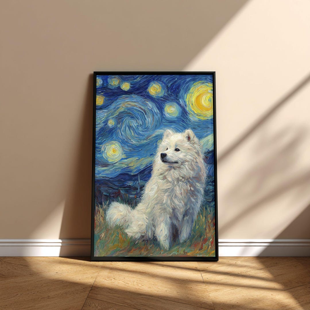 Samoyed Dog Starry Night Painting Wall Art Printable Poster, Memorial ...