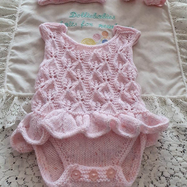 PDF Knitting PATTERN No. 90 - Premature - 6 months frilled lacy bodysuit