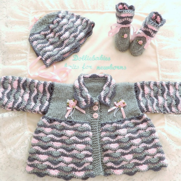PDF Cro-Knit PATTERN No. 1 Prem-3 Month Girl's Matinee Set Knit AND Crochet Combination