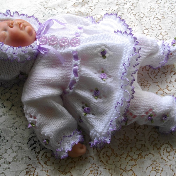 PDF Knitting PATTERN No. 8 Premature Girl's or 16 inch Reborn Doll's Matinee Set