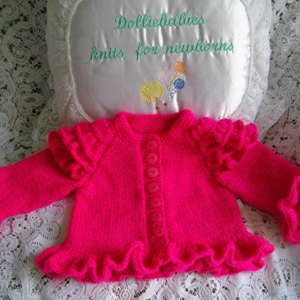 PDF Knitting Pattern No.30 Micro Preemie/0-3 Months Girl's Frilly Sleeved Cardigan