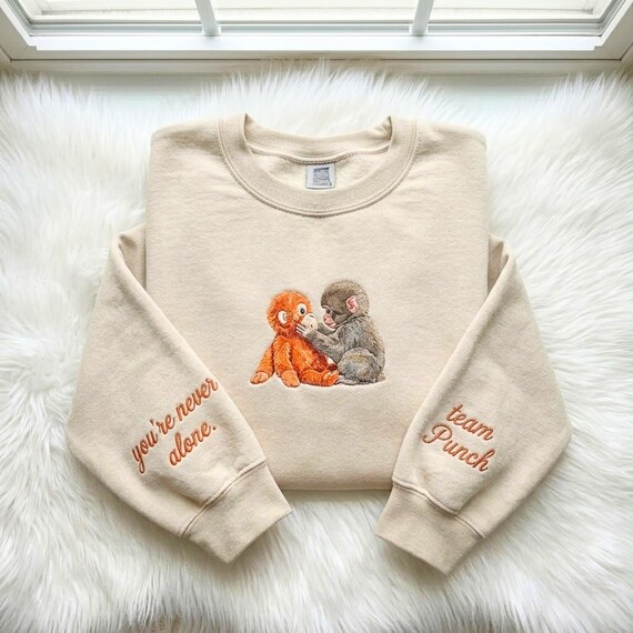 Embroidered Monkey Sweatshirt, Team Punch, You're Never Alone Design