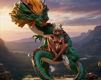 Figurine imprimée en 3D Seigneur dragon céleste | Fichier impression 3D dragon mythique de l'Est (téléchargement numérique)