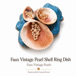 Coastal Multi-Shell Ring Dish with Faux Vintage Pearls Handcrafted OOAK Décor