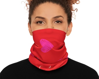 Polaina para el cuello con estampado de corazones rosas / Bufanda con corazones rojos de San Valentín