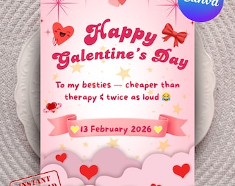 Funny Galentine’s Day Greeting Card, Sassy Girls Night Card, Galentine’s Card for Best Friends, Printable Galentine Card