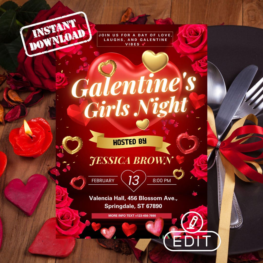 Galentine’s Girls Night Invitation Party, Editable Galentine’s Day ...