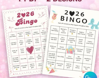 2026 Bingo Card Printable, Instant Download Party Game, DIY Editable Printable Cards, Digital Game Template