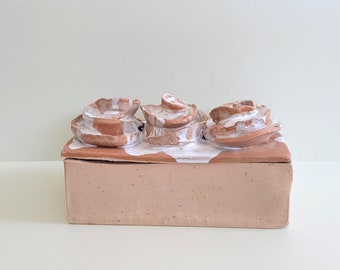 Cute nostalgic cinnamon ceramic box /box in a shape of a cake- Multipurpose ceramic box.
