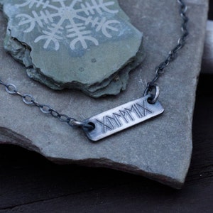 Custom Bar Necklace | Elder Futhark Runes | Norse Jewelry | Personalized Name Plate Necklace | Viking Jewelry Women | Dainty | Minimalist