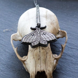 Silver Moth Pendant Necklace - Solid Fine Silver - Crescent Moons - 18 Inch Sterling Silver Chain