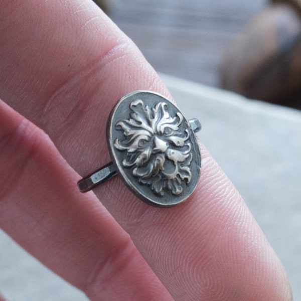 Silver Greenman Ring - Viking Jewelry - Green Man Jewelry - Elven Ring - Medieval - Renaissance - Celtic - Pagan