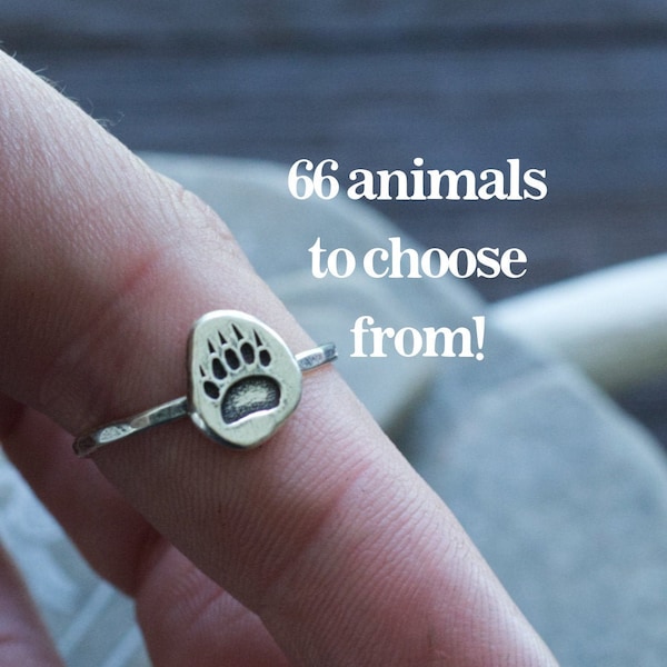 Paw Print Stacking Ring - Raven, Wolf, Deer, Bear - Fine and Sterling Silver
