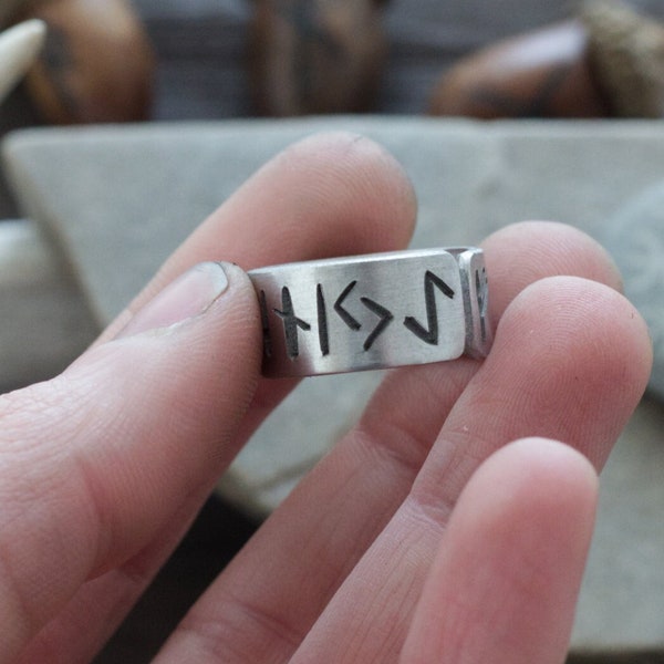 Elder Futhark Runes Personalized Adjustable Ring, Mystical Nordic Script Engraved - Spiritual Symbol Accessory