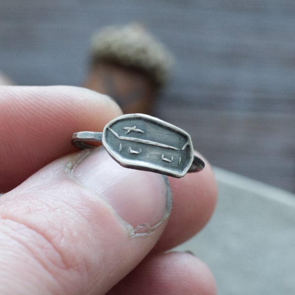 Coffin Ring - Samhain - Halloween Ring - Casket Ring - Goth Jewelry - Sterling Silver Stacking Ring