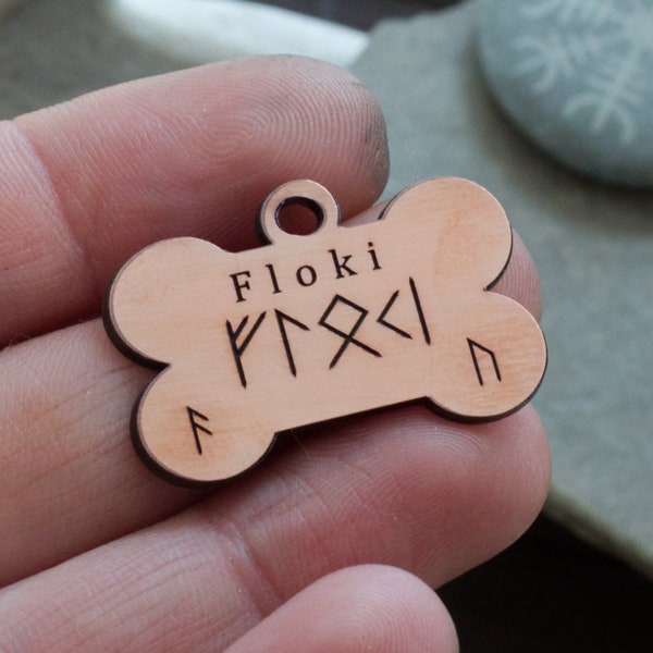 Custom Pet ID Tag Copper - Pet Name in Elder Futhark Runes - Custom Shapes Available