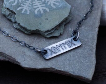 Custom Bar Necklace | Elder Futhark Runes | Norse Jewelry | Personalized Name Plate Necklace | Viking Jewelry Women | Dainty | Minimalist