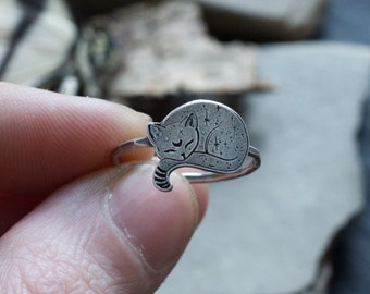 Magic Cat Ring - Witch Familiar - Witchcraft Jewelry - Celestial - Moon and Stars - Witchcore - Gift for Women