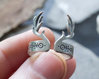Deer Antler Ring - Norse Scandinavian Inspired - Viking Jewelry - Pagan Woman Man Cuff Ring - Stag