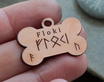 Custom Pet ID Tag Copper - Pet Name in Elder Futhark Runes - Custom Shapes Available