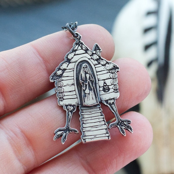 Baba Yagas House on Chicken Legs Sterling Silver Necklace Pendant Eastern European Mythology Slavic Witch Folklore Jewelry