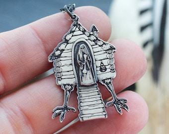 Baba Yagas Haus auf Hühnerbeinen Sterling Silber Halskette Anhänger Osteuropäische Mythologie Slawische Hexe Folklore Schmuck