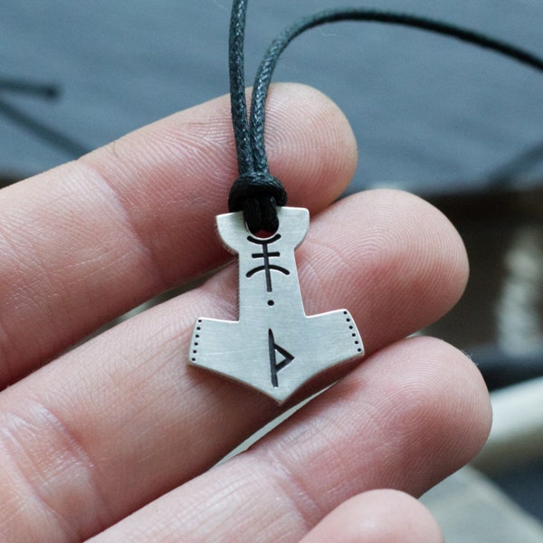 Silver Mjolnir Pendant - Viking Jewelry - Mjolnir Jewelry - Thors Hammer - Viking Rune Jewelry - Custom Elder Futhark Rune