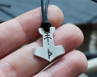 Silver Mjolnir Pendant - Viking Jewelry - Mjolnir Jewelry - Thors Hammer - Viking Rune Jewelry - Custom Elder Futhark Rune