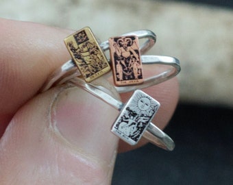 Tiny Tarot Card Stacking Ring - Witchcraft Jewelry - Pagan - Occult - Sterling Silver, Brass or Copper - Major or Minor Arcana