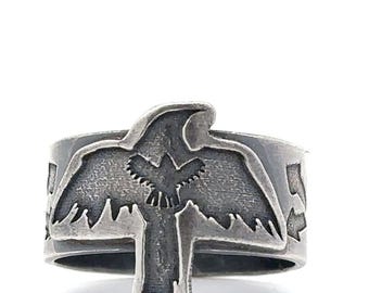 Silver Viking Raven Ring, Crow Ring, Raven Jewelry, Crow Jewelry, Gift For Women, Norse Raven Ring, Odin's Ravens Hugin and Munin Ring