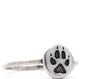 Sterling silver wolf ring Viking Nordic Norse totem spirit animal jewelry wolf paw print protection ring handmade for men or women