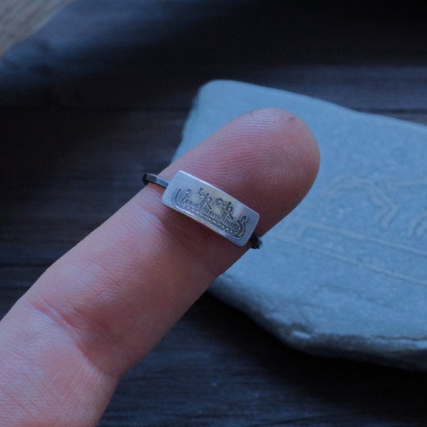 Norse Ring - Bronze Age Boat - Rock Carving in Tanum Sweden - Nordic - Viking Jewelry - Pagan