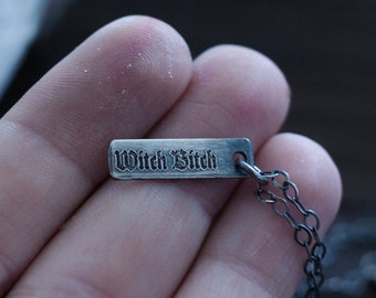 Witch Bitch - Dainty Silver Minimalist Bar Necklace - Witchcraft - Coven Jewelry - Sister Witch - Pagan - Wiccan Pendant